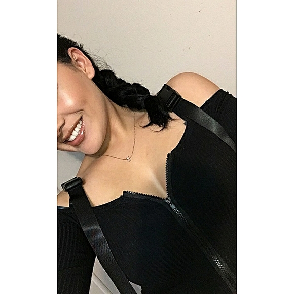 Black Cold Shoulder Ribbed Knitted Crop Top Long Sleeve Streetwear - Picture 7 of 15